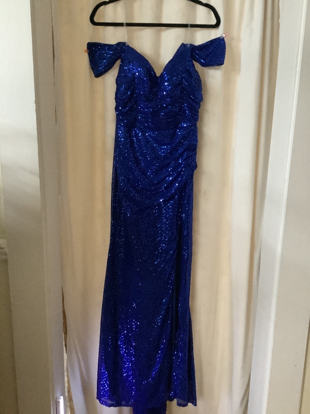 Off-Shoulder Sequin Evening Gown - Royal Blue